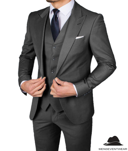 Business Men's 3 Pieces Mens Suit Peak Lapel Solid Tuxedos (Blazer+vest+Pants)