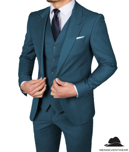 Business Men's 3 Pieces Mens Suit Peak Lapel Solid Tuxedos (Blazer+vest+Pants)