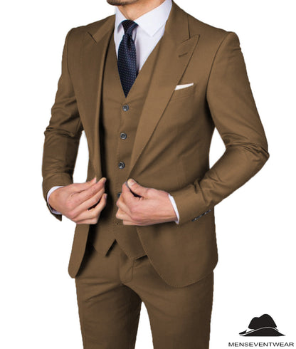 Business Men's 3 Pieces Mens Suit Peak Lapel Solid Tuxedos (Blazer+vest+Pants)