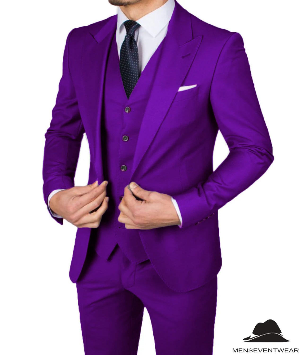 Business Men's 3 Pieces Mens Suit Peak Lapel Solid Tuxedos (Blazer+vest+Pants)