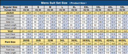 Formal Men's Suits Slim Fit 3 Pieces Notch Lapel Tuxedos (Blazer+Vest+Pant)