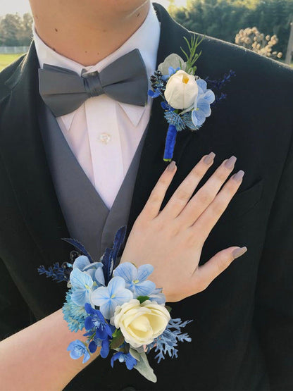 Blue Wrist Prom Corsage Boutonniere  for Wedding Prom Party