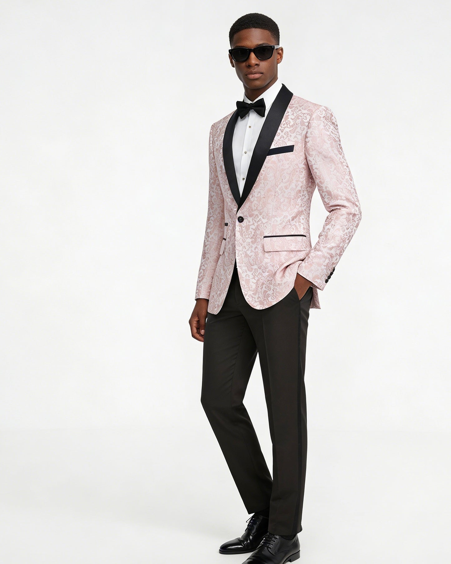 Men's 2-Piece Pink Paisley Jacquard Embroidery Tuxedo Prom Suit
