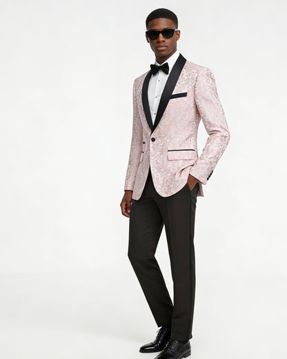Men's 2-Piece Pink Paisley Jacquard Embroidery Tuxedo Prom Suit