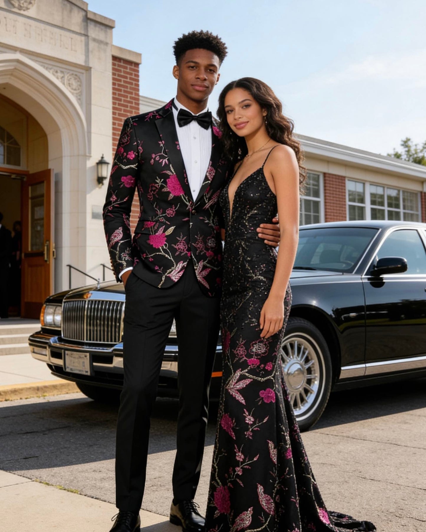 Men's Magenta 2-Piece Birdsong Forest Embroidery Notched Lapel Formal Prom Suit