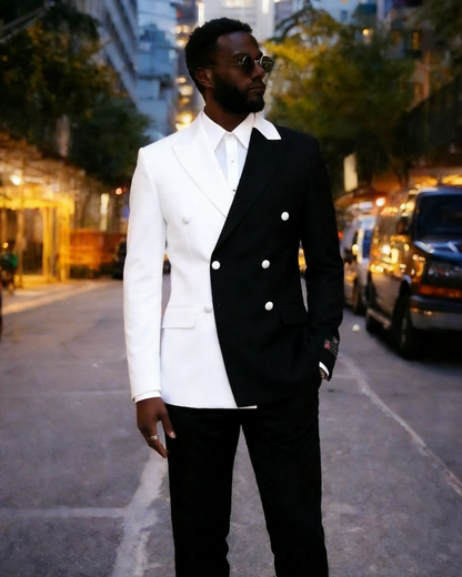 Men White & Black 2-Piece Peaked Lapel Double Breasted prom Suit
