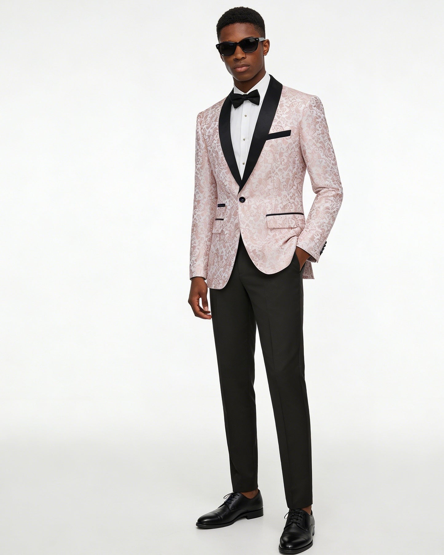 Men's 2-Piece Pink Paisley Jacquard Embroidery Tuxedo Prom Suit