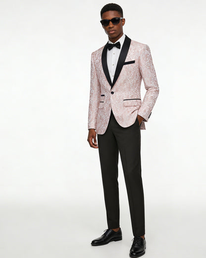 Men's 2-Piece Pink Paisley Jacquard Embroidery Tuxedo Prom Suit