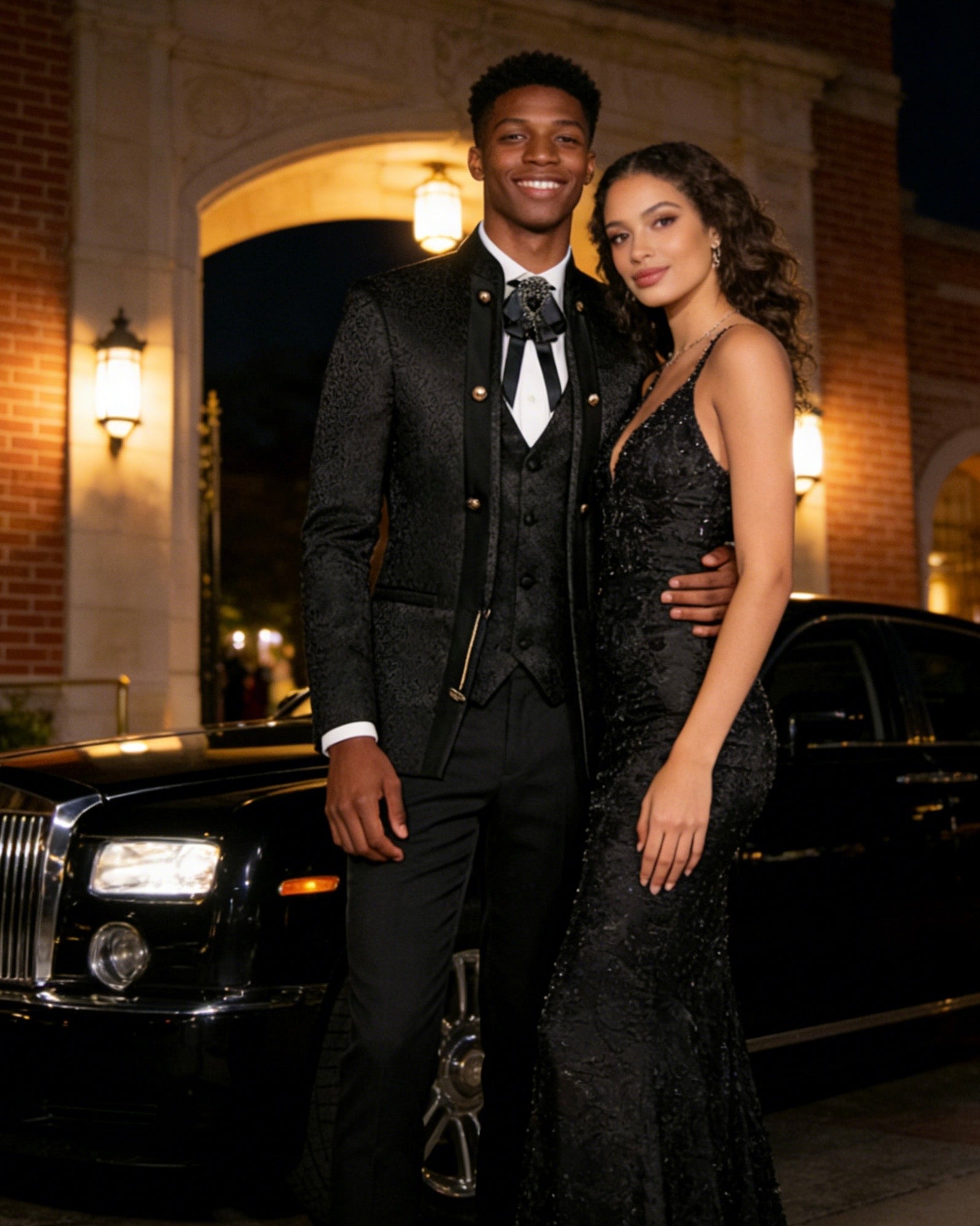 Mens 3-Piece Black Paisley Fitted  Stand Collar Prom Suit