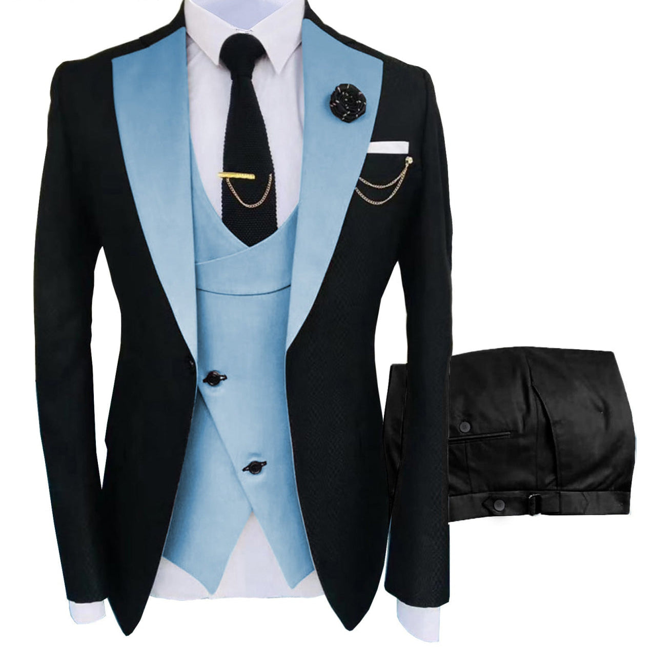 Men's Slim Fit 3-Piece Black Pants Graduation Suit | Formal Dress for African American Graduates