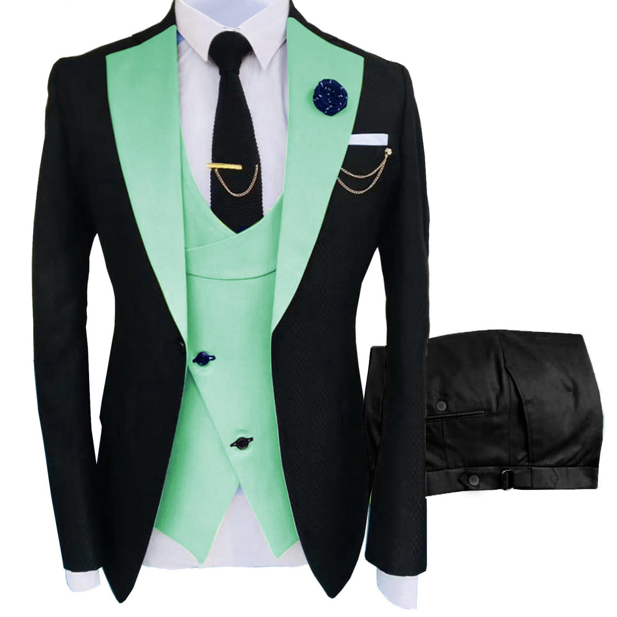Men's Slim Fit 3-Piece Black Pants Graduation Suit | Formal Dress for African American Graduates
