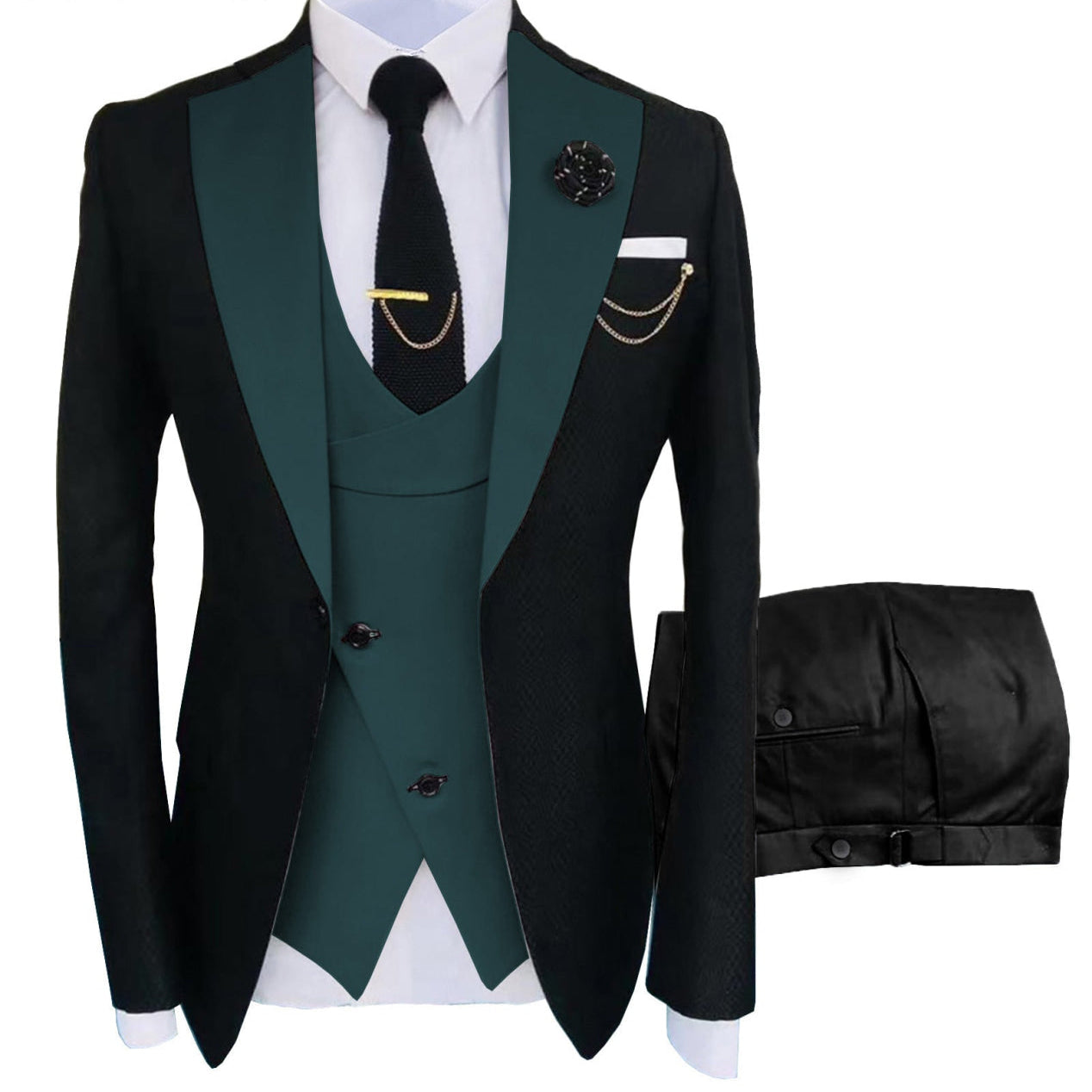 Formal Men's Suits Slim Fit 3 Pieces Notch Lapel Tuxedos (Blazer+Vest+Black Pant)