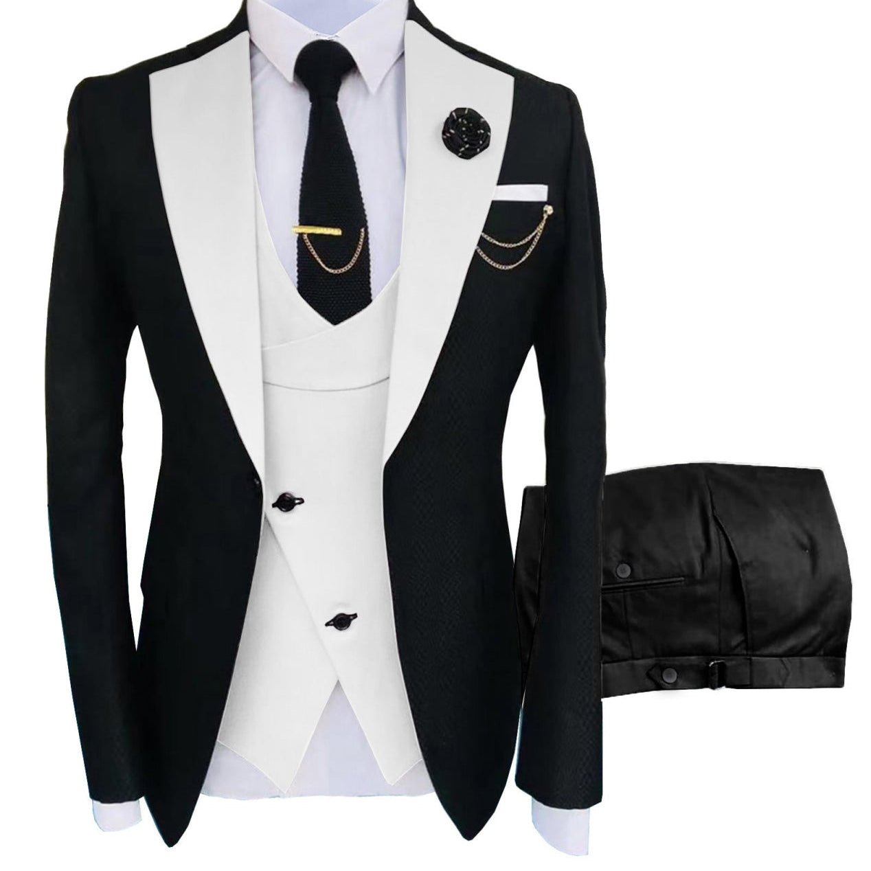 Men's Slim Fit 3-Piece Black Pants Graduation Suit | Formal Dress for African American Graduates