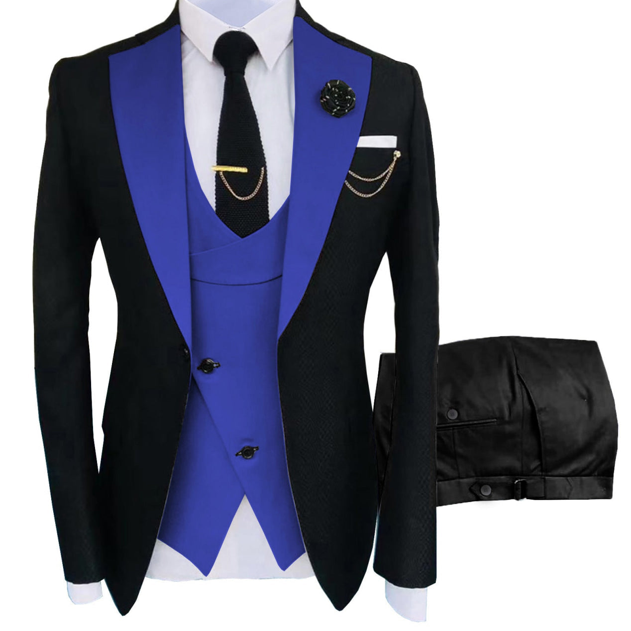 Men's Slim Fit 3-Piece Black Pants Graduation Suit | Formal Dress for African American Graduates