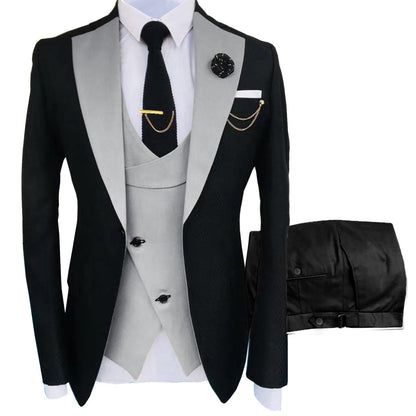 Formal Men's Suits Slim Fit 3 Pieces Notch Lapel Tuxedos (Blazer+Vest+Black Pant)