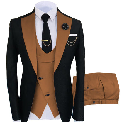 Formal Men's Suits Slim Fit 3 Pieces Notch Lapel Tuxedos (Blazer+Vest+Pant)