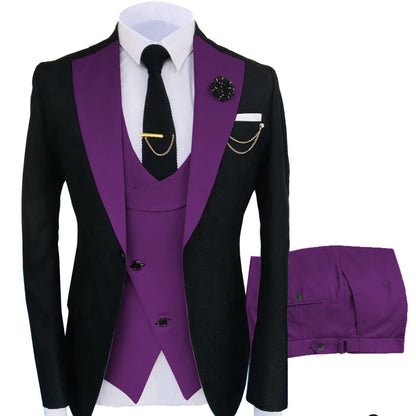 Formal Men's Suits Slim Fit 3 Pieces Notch Lapel Tuxedos (Blazer+Vest+Pant)