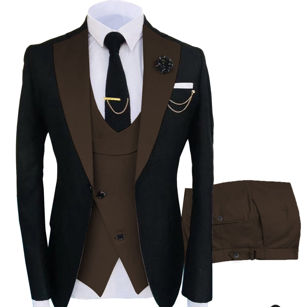 Formal Men's Suits Slim Fit 3 Pieces Notch Lapel Tuxedos (Blazer+Vest+Pant)