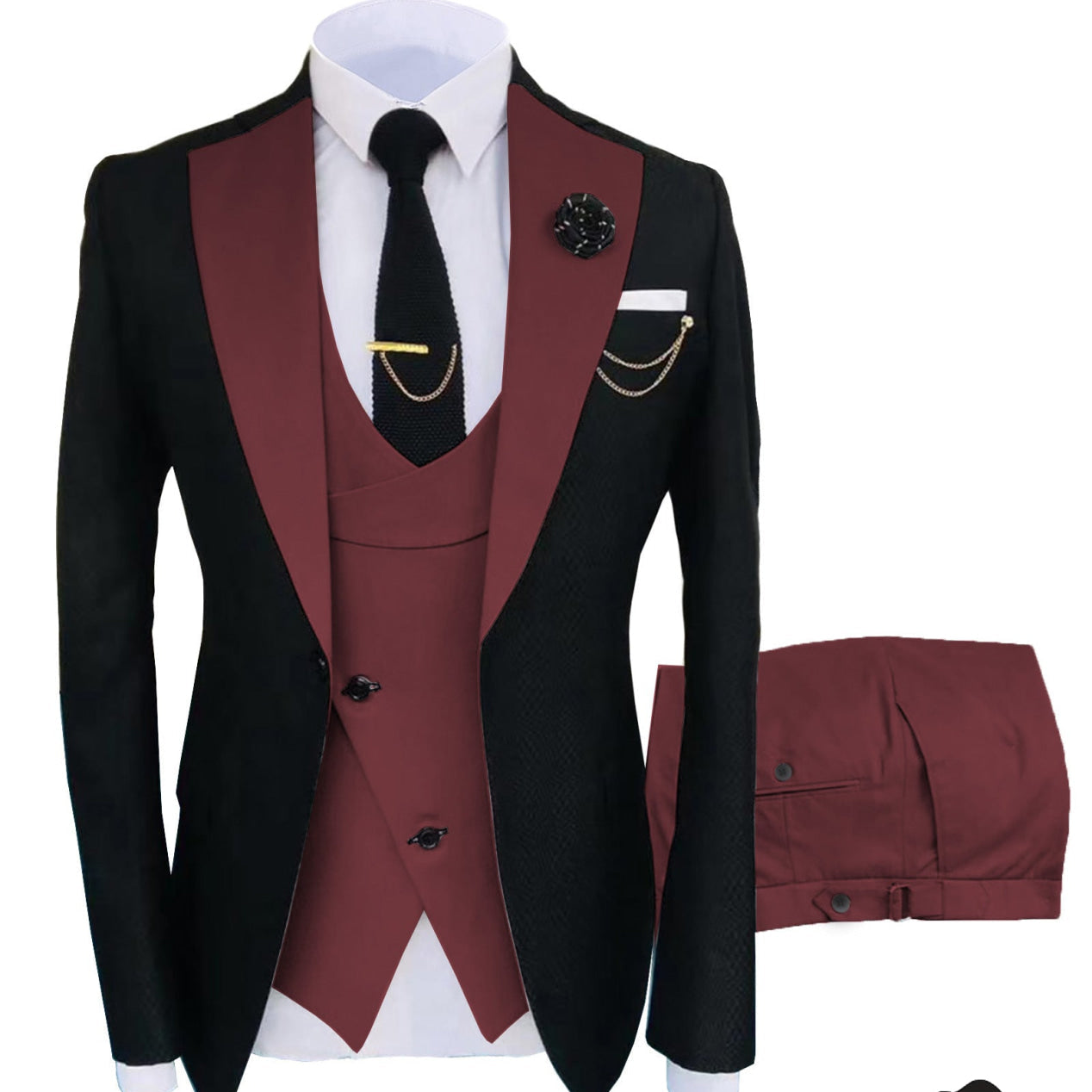 Formal Men's Suits Slim Fit 3 Pieces Notch Lapel Tuxedos (Blazer+Vest+Pant)
