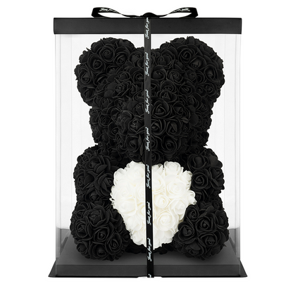 Black Rose Bear with White Heart 40cm