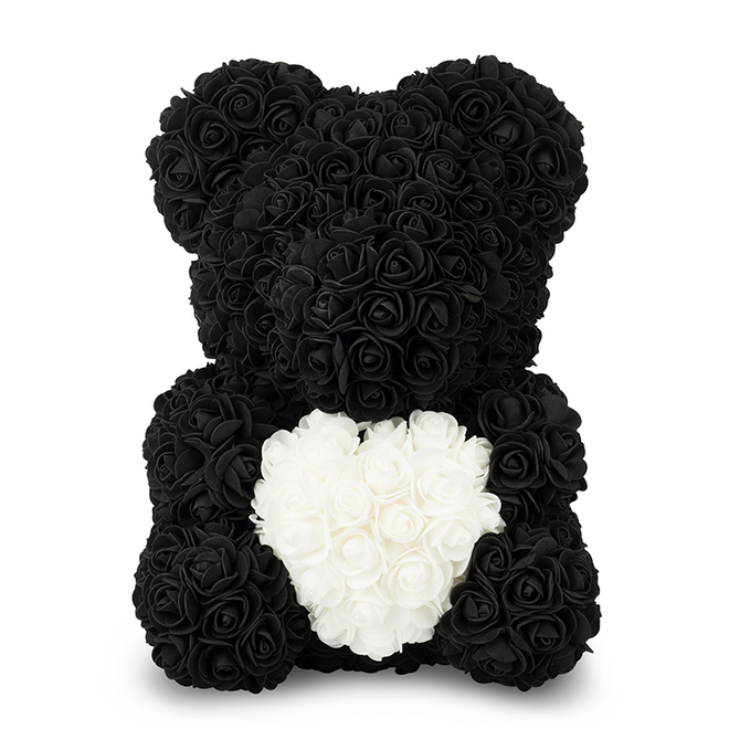 Black Rose Bear with White Heart 40cm