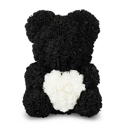Black Rose Bear with White Heart 40cm