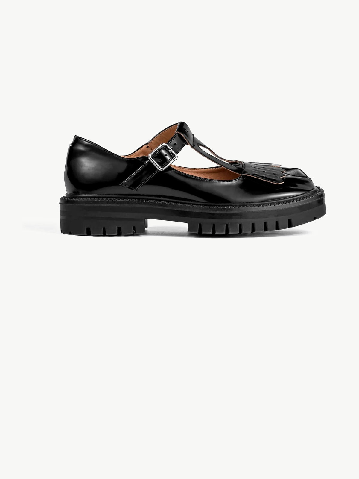 Black Patent Leather Fringed Tabi Mary-Janes Loafers