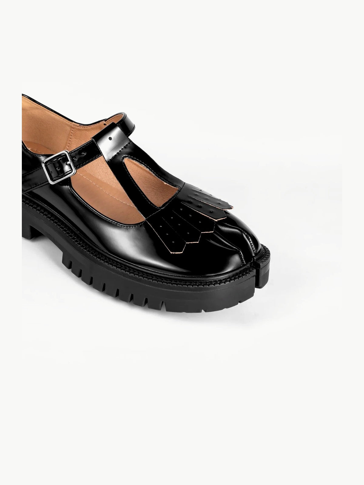Black Patent Leather Fringed Tabi Mary-Janes Loafers