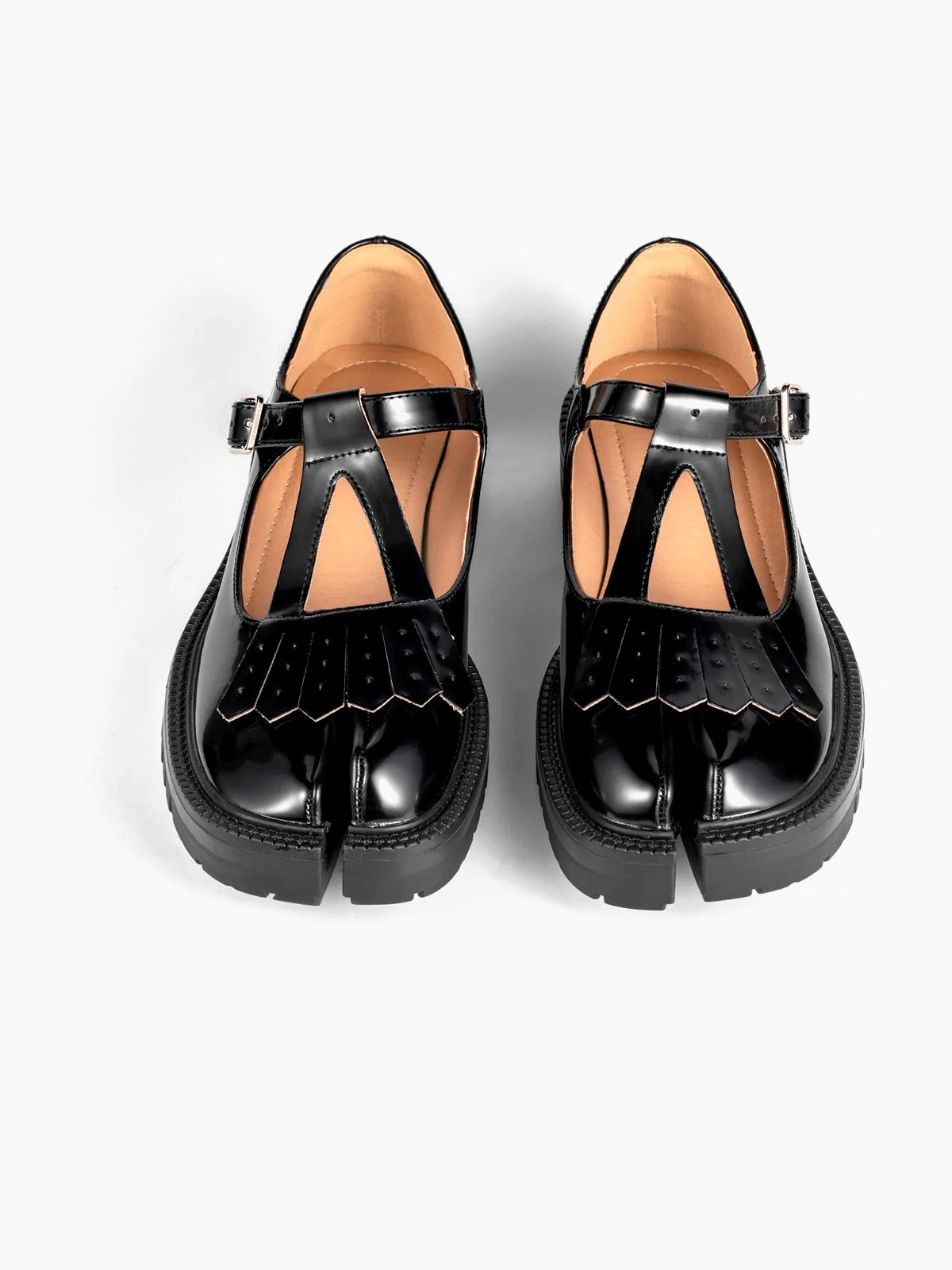 Black Patent Leather Fringed Tabi Mary-Janes Loafers