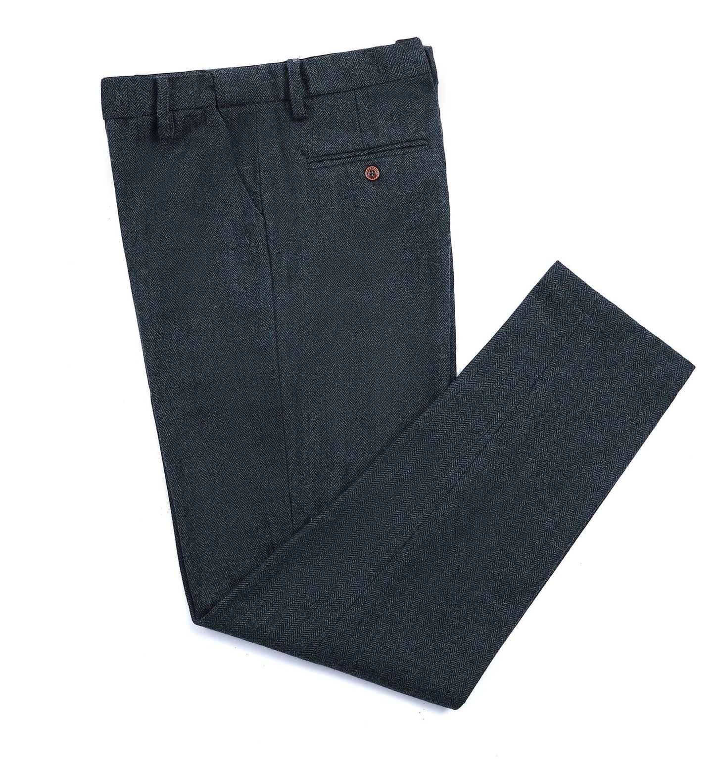 Men's Casual Suit Pant Herringbone Pleat-Front Trousers