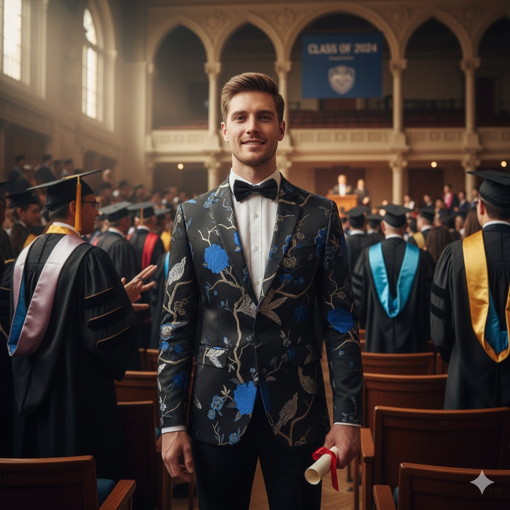 Blue Bird Embroidery Men's 2-Piece Suit