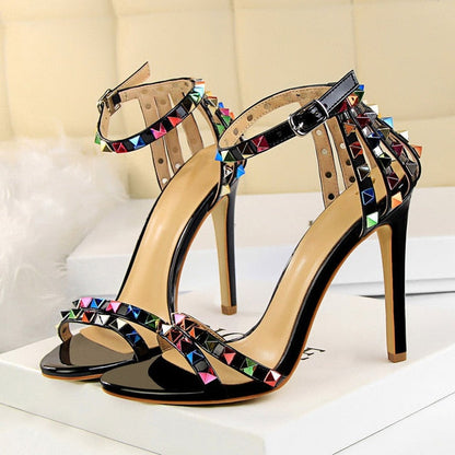 Black Rainbow Heeled Sandal Prom Shoes